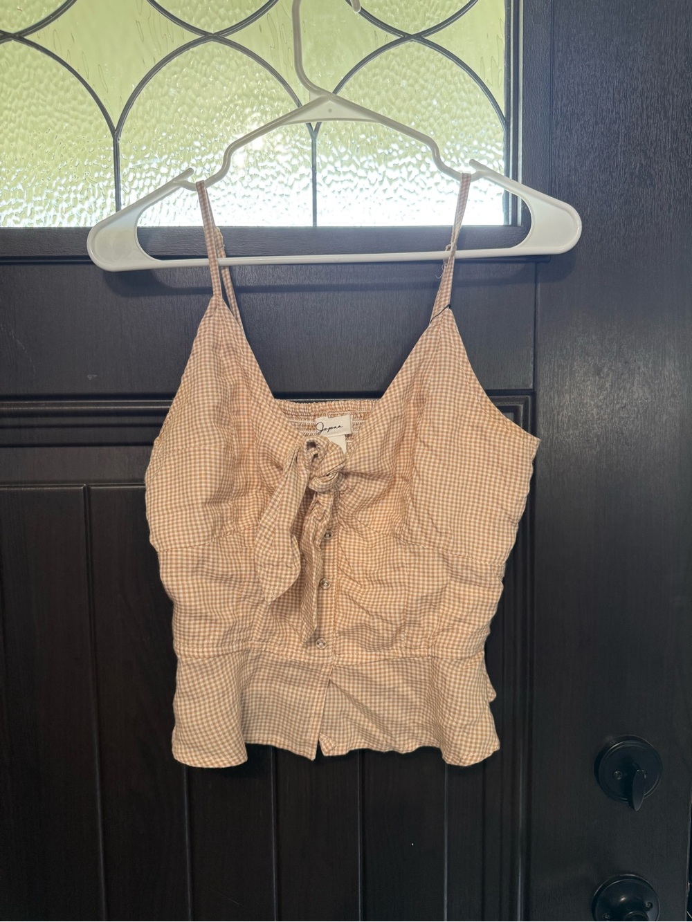 Japna Peach Gingham Tie-Front Spaghetti Strap Camisole